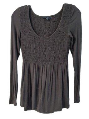 American Eagle Womens Size XS Smocked Gray Top Long Sleeve